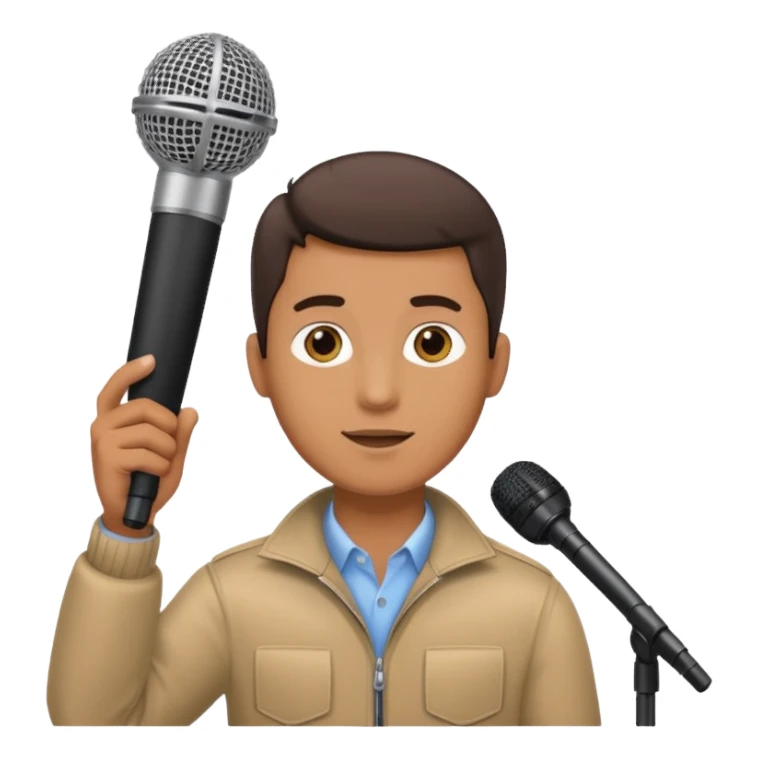 man holding a long over head boom microphone sticker
