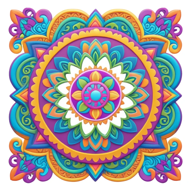 3D, psychedelic vibrantly colored hippie style border sticker
