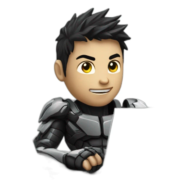 Boy developer behind his laptop with this style : Crytek Crysis Video game with nanosuit hacker themed character sticker