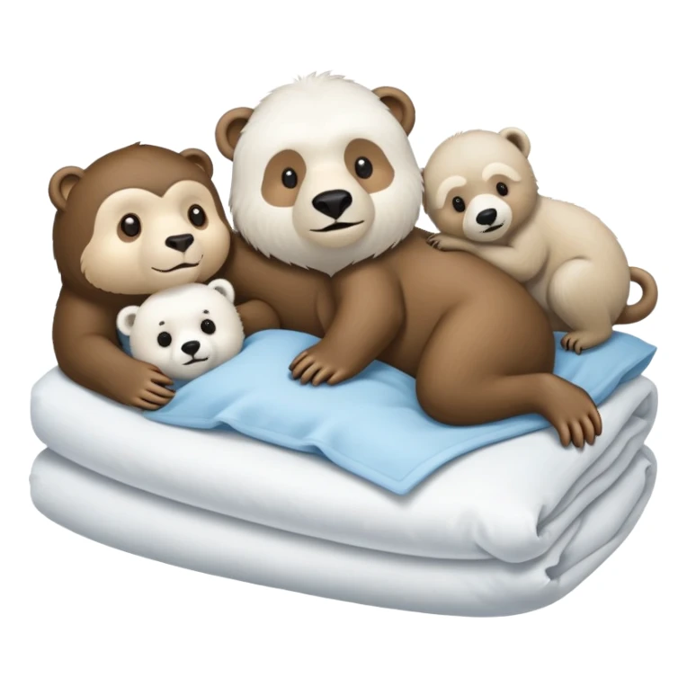 A monkey an otter and a polar bear in a bed sticker