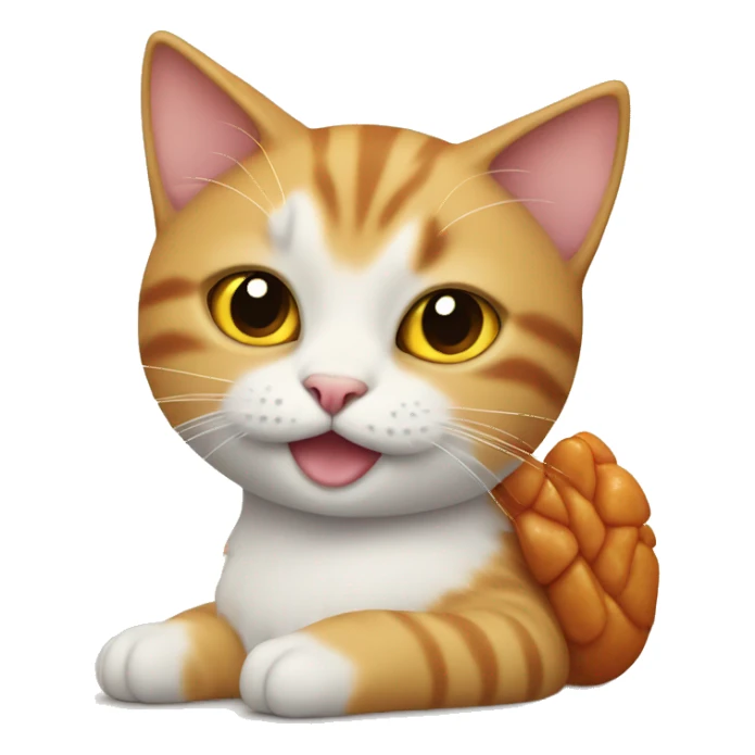 cute cat with chicken wing on the top sticker