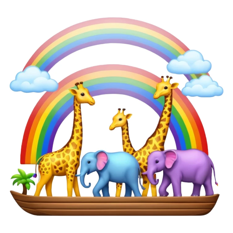 Cartoon ark with giraffes, elephants, rainbow sticker
