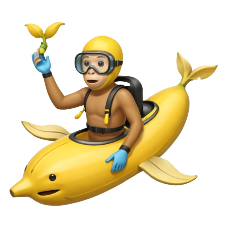 
monkey man riding a banana submarine sticker