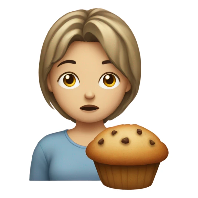 Sad girl with muffin sticker