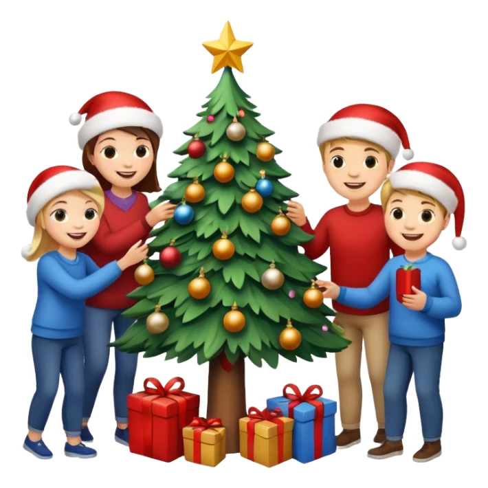 people decorating a Christmas tree sticker