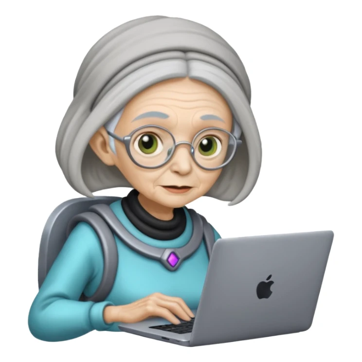 old lady alien with only gaming laptop. sticker