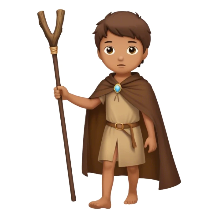 Boy walking with brown mantle and stick sticker