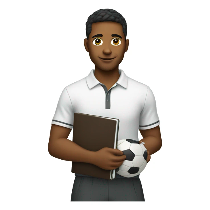 young soccer coach holding a notebook sticker