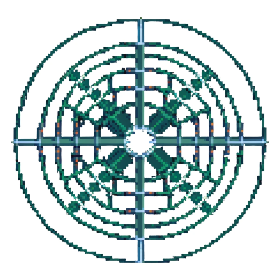 network in a circular blue form with non-blue boxes at intersection points sticker