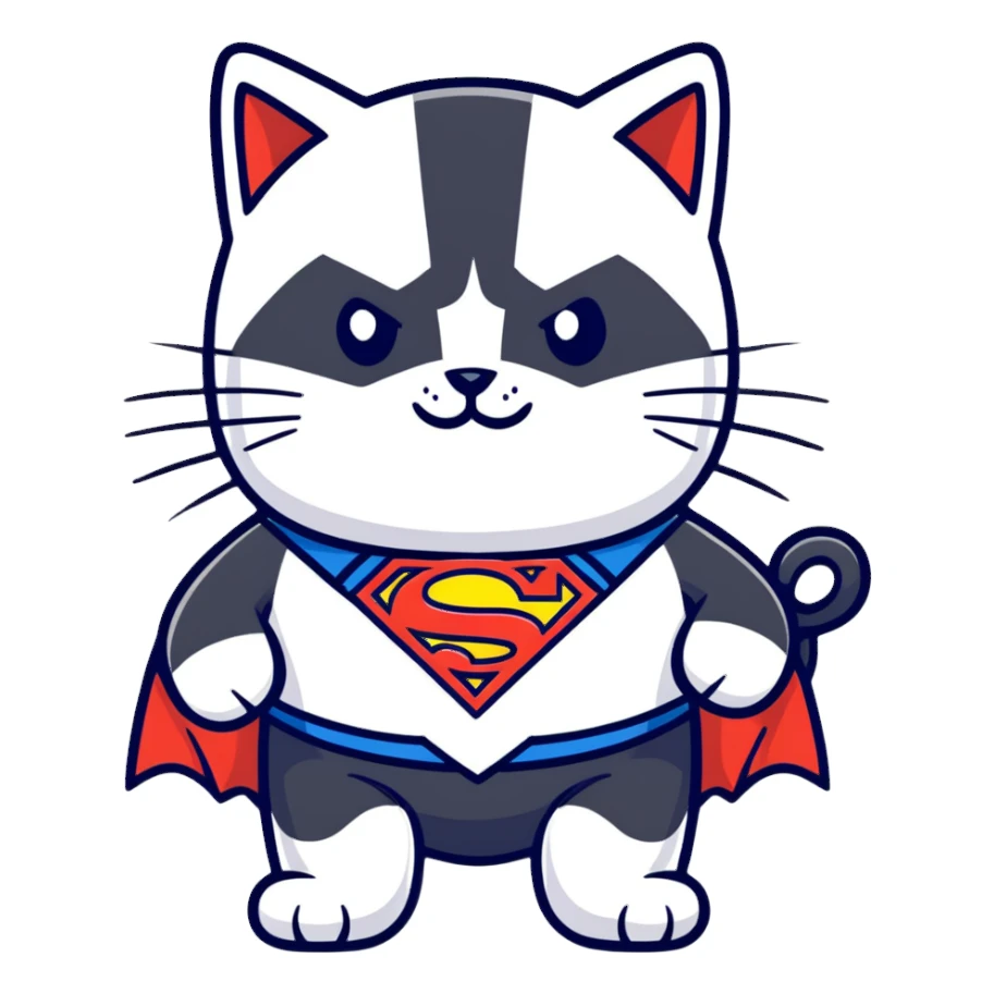 super man cat in black suit sticker