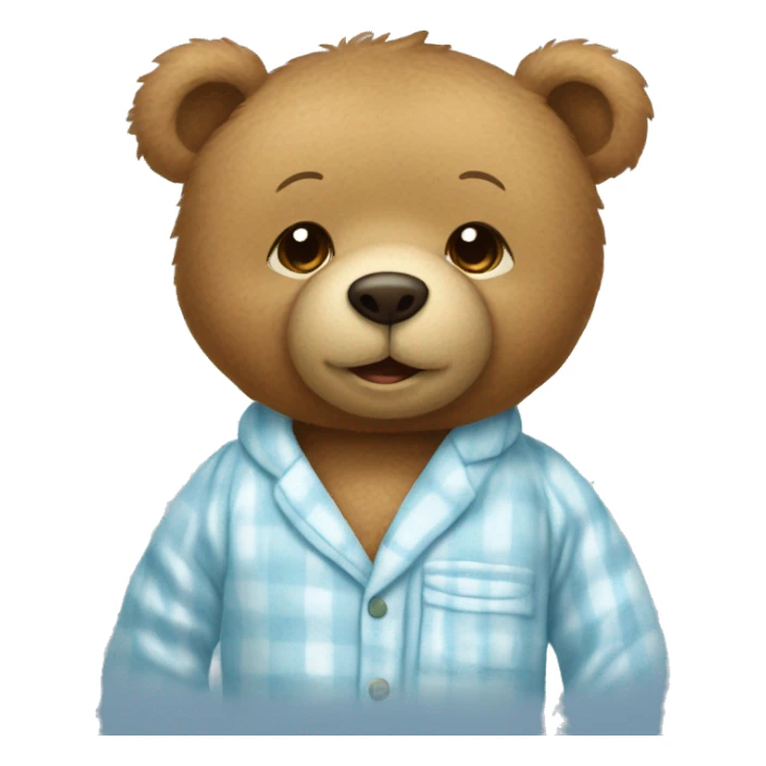 Light brown teddy bear with a light blue pyjamas sticker