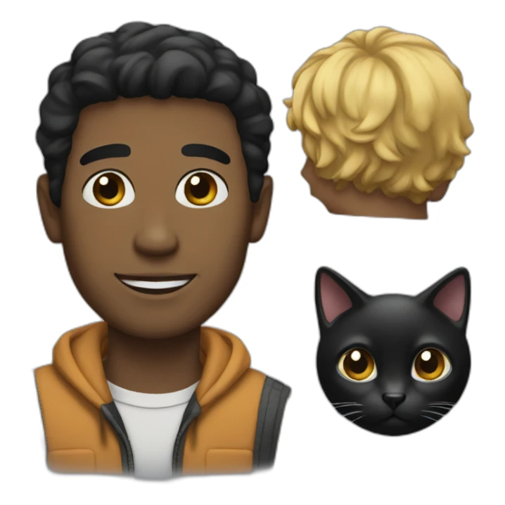 a black-haired man with a black cat sticker