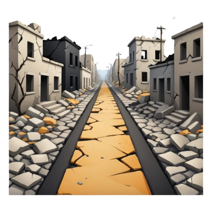 ruined town with horizontal destroyed road sticker