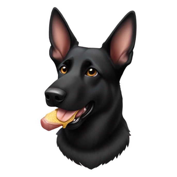 Black German Shepard eating a pig ear sticker
