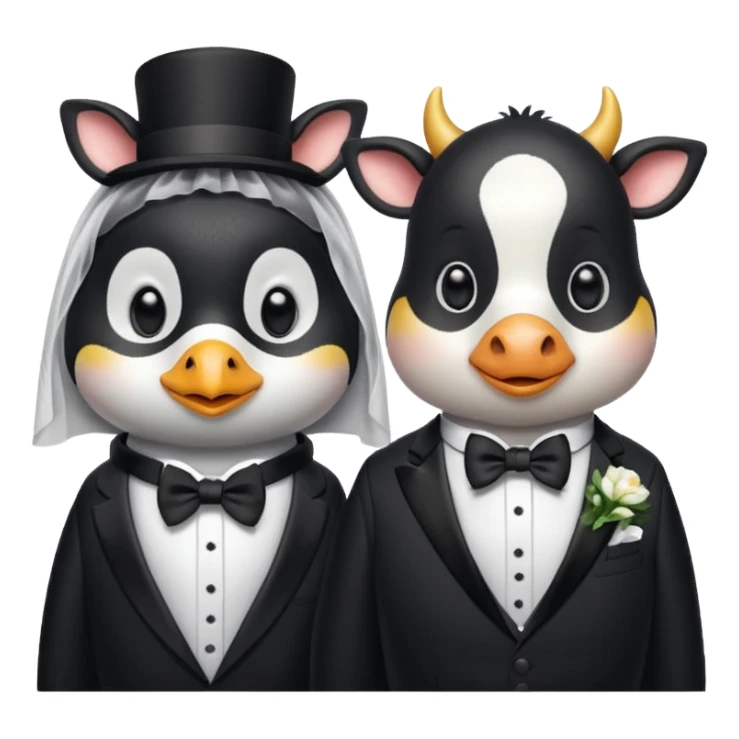 Evlenen penguen ile inek sticker