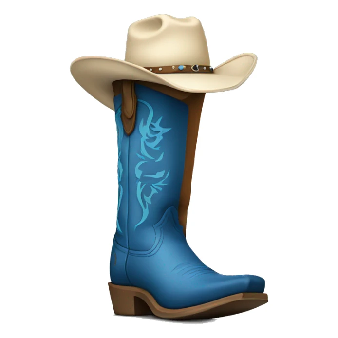 Tall blue cowboy boot with cowboy hat on top sticker