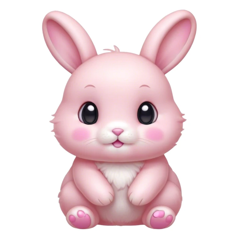 Cinematic adorable pastel pink bunny, chubby cheeks, tiny paws, sparkling round eyes, soft fur with a gentle glow, slightly tilted head, wearing a tiny bow, irresistibly cute and heartwarming. sticker