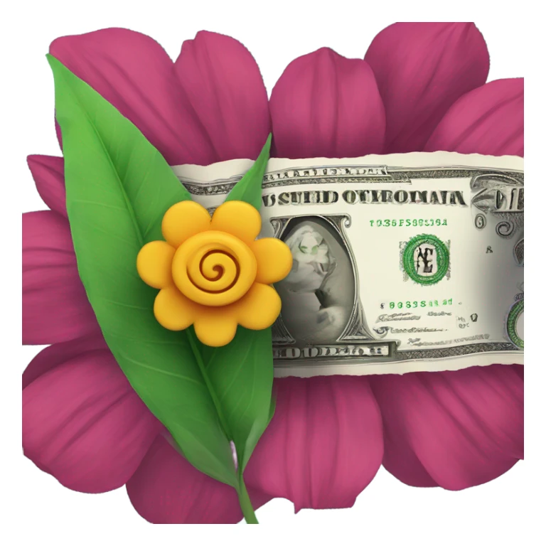 Rolled up dollar bil next to flower sticker