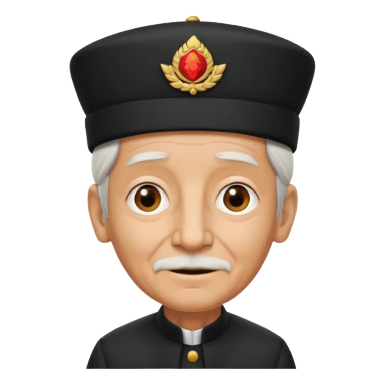 black suited old with fes hat sticker