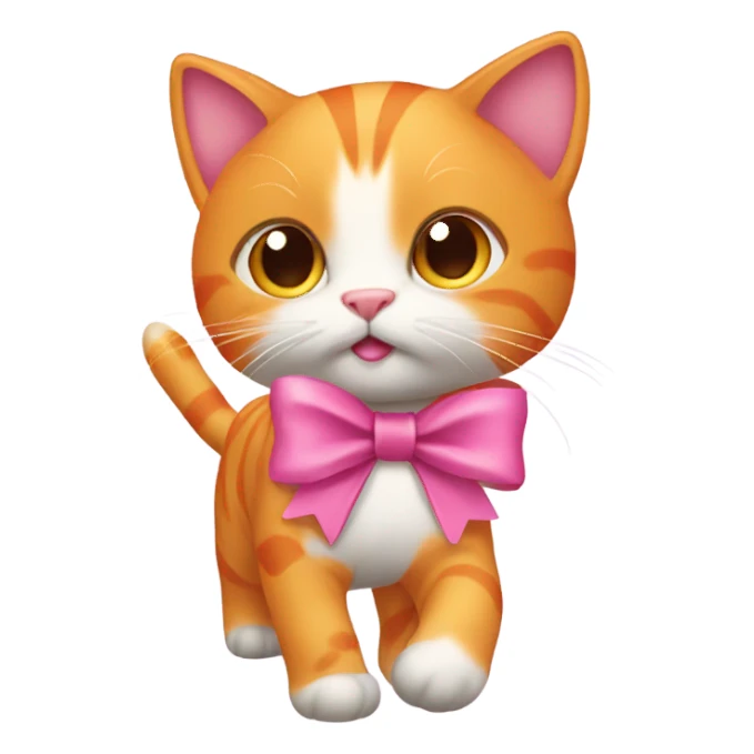 orange cat with a pink bow walking sticker
