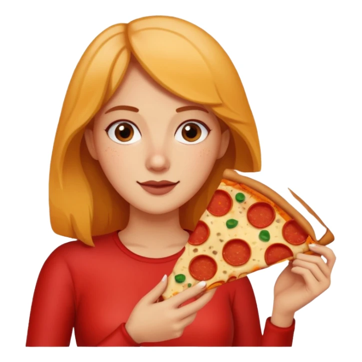 Woman with pizza slice sticker