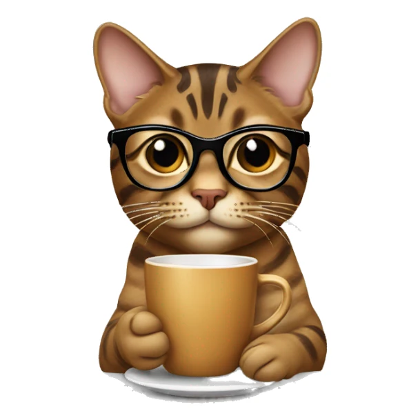 Brown Tabby cat in glasses drinking coffee  sticker