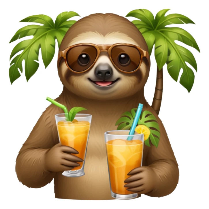 Sloth wearing sunglasses and holding a drink sticker