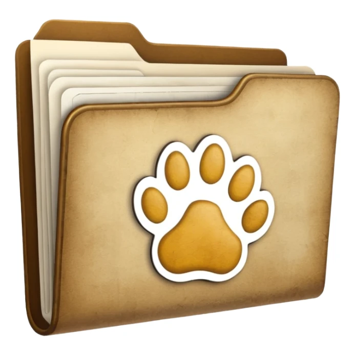a folder of documents with a pawprint on it sticker