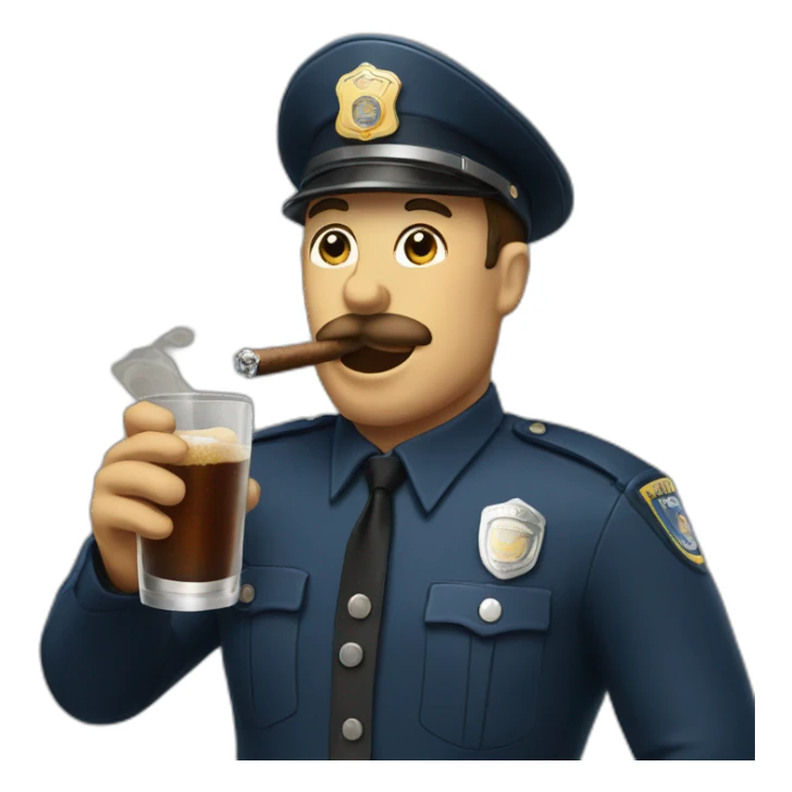 Policeman drinks a cigar sticker
