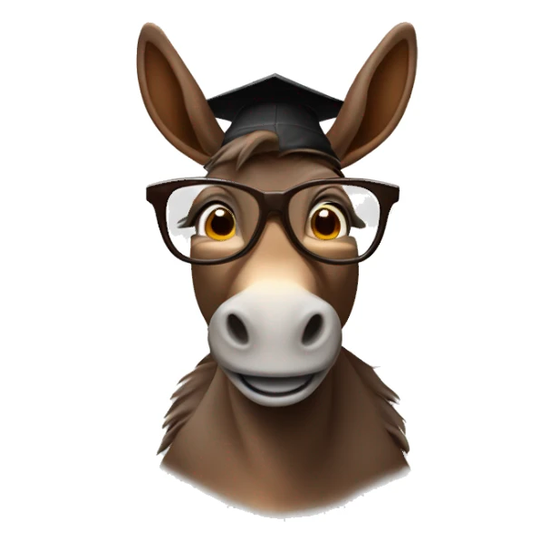 nerd brown donkey with 2 big teeth using glasses and a mortarboard sticker