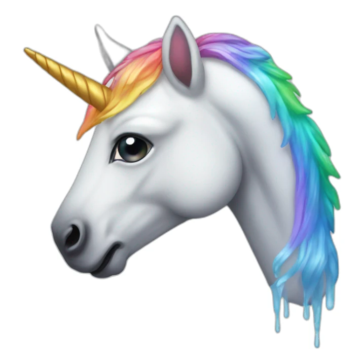 inverted crying unicorn with rainbow horn sticker