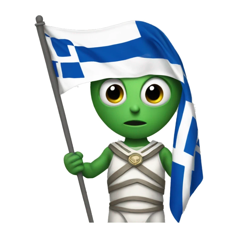 An alien holding greek flag sticker
