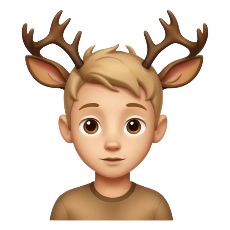 gentle expression, small antlers, bambi boy hybrid, ios emoji style sticker