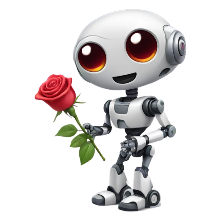 cute robot holds a rose sticker