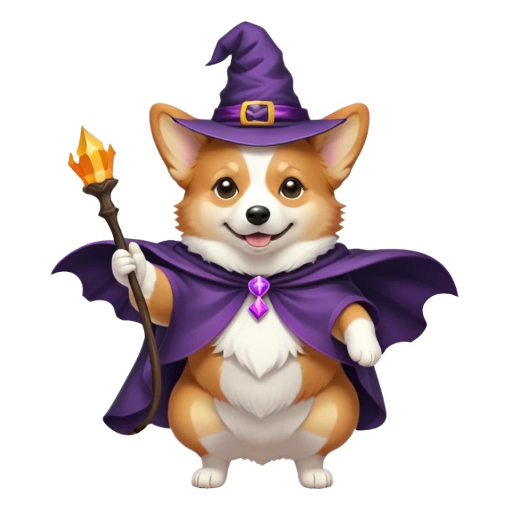 Magic corgi with witches hat and cape sticker
