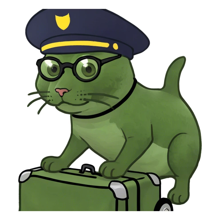 Cat driving a motorized suitcase with wheels sticker