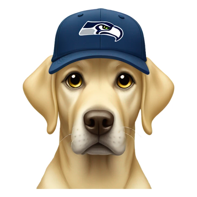 Yellow lab wearing seahawks hat  sticker