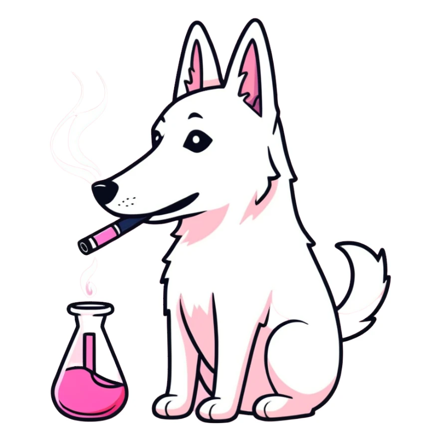 White belgian Shepard smokes a pink bong sticker