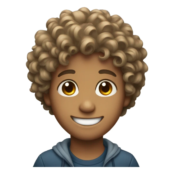 A boy with curly hair smiling sticker