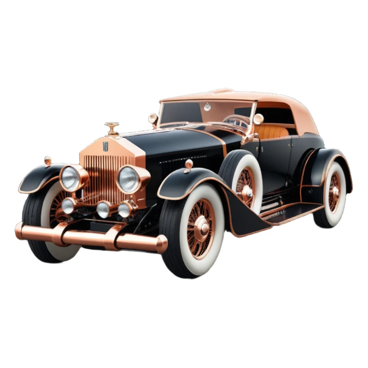 Dark black Bare bones streamlined sporty (stripped down) hot rodded engine rose gold and woody sporty 1932 Rolls Royce with futuristic electric spaceship plasma neon glowing motors and lightening dynamos with wide racing wheels that are held strong by advanced suspension and steering sticker