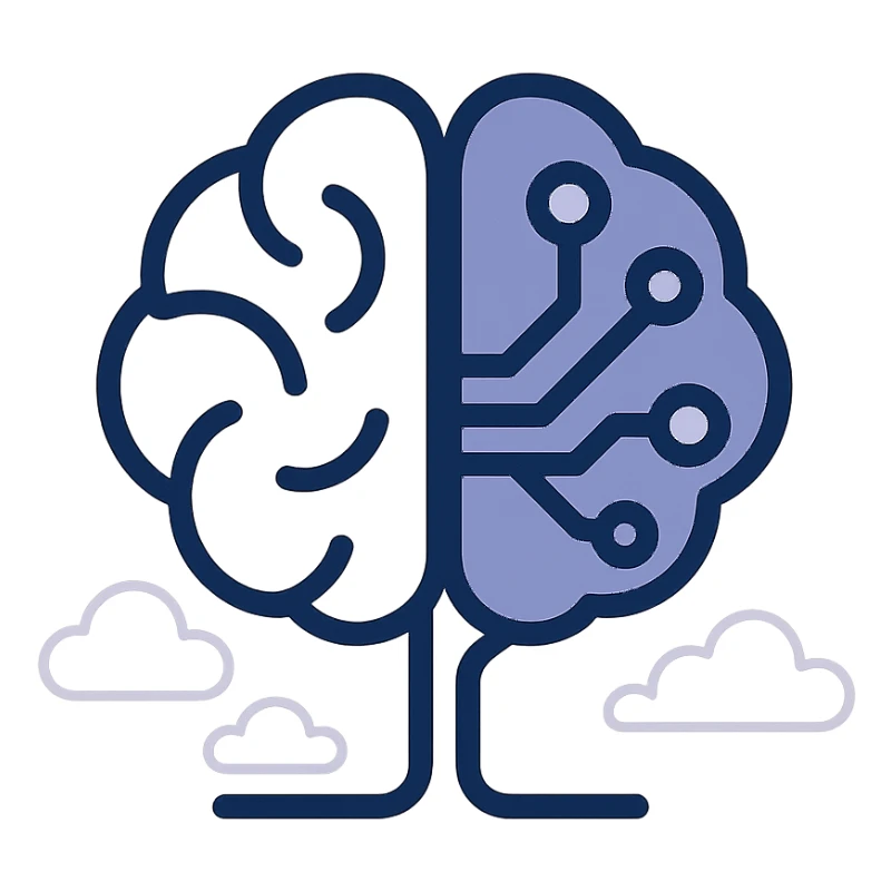 modern logo of a stylized brain representing artificial intelligence, minimal and sleek sticker