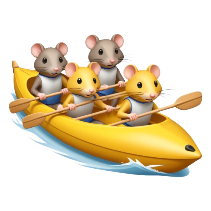 Four rats rowing a yellow racing shell on river  sticker