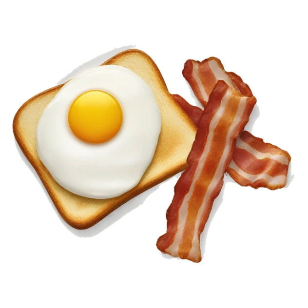 “Two fried eggs, crispy bacon, and buttered toast on a plate.” sticker
