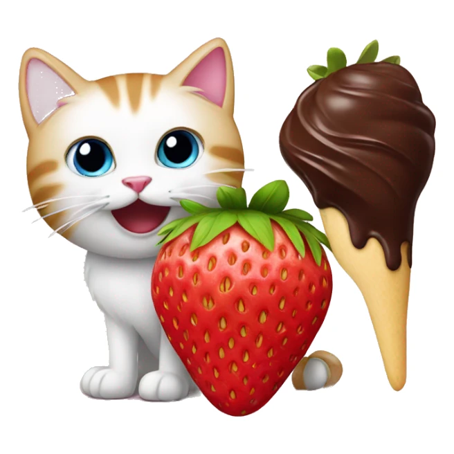 cat and strawberry with chocolate sticker