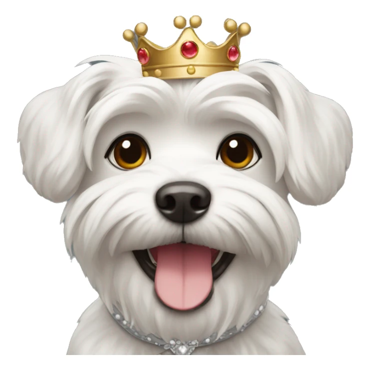 A happy Maltese wearing a crown sticker