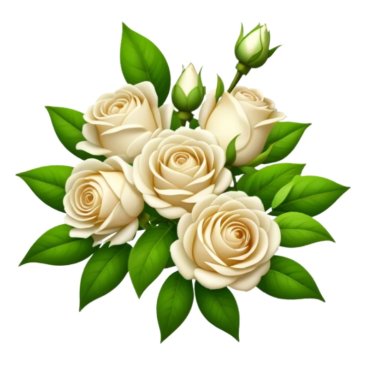 bouquet White Tea Rose, luxuriant, leaf, bud sticker