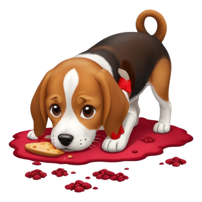 beagle eats red food scattered on the floor sticker