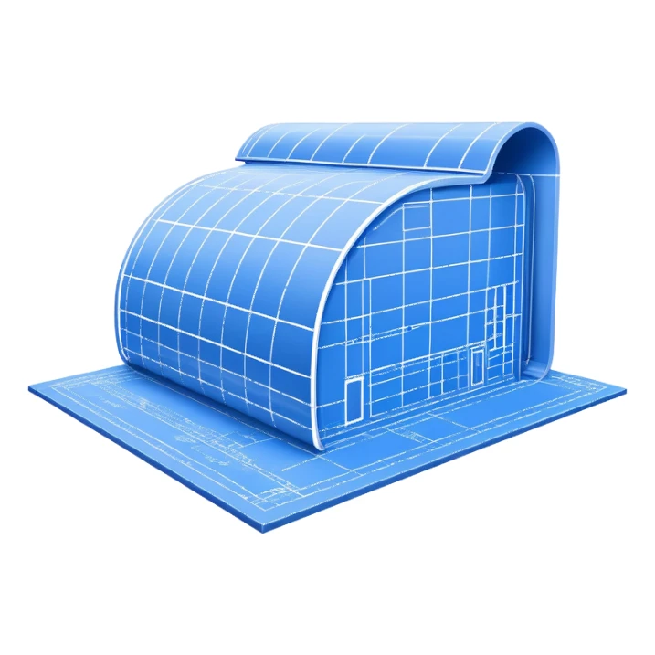 blue blueprint plan with white lines, side view sticker