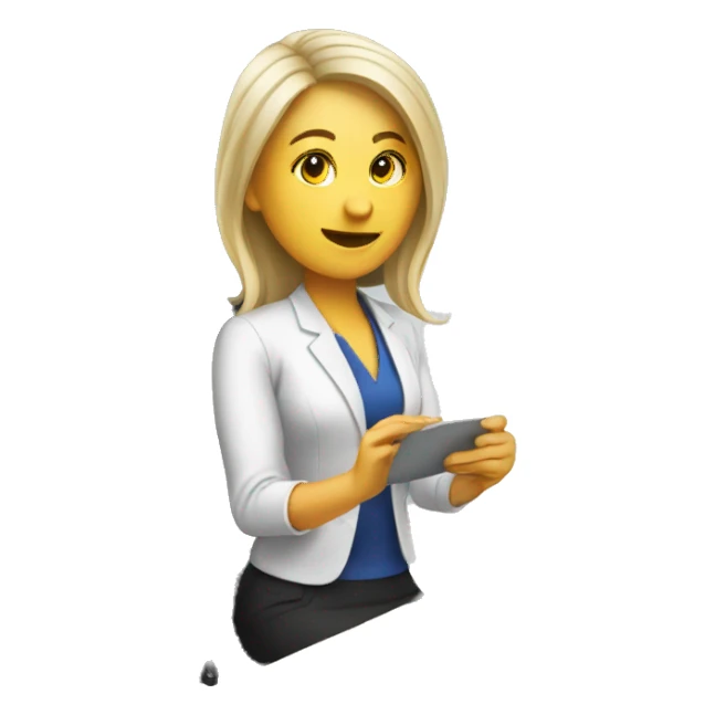 desk reception woman with computer sticker