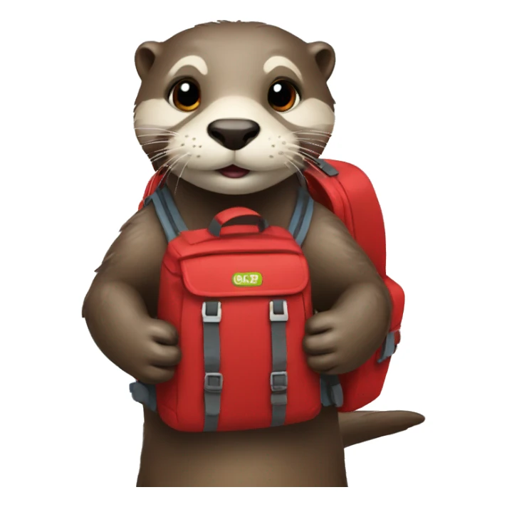 Otter with a red backpack  sticker